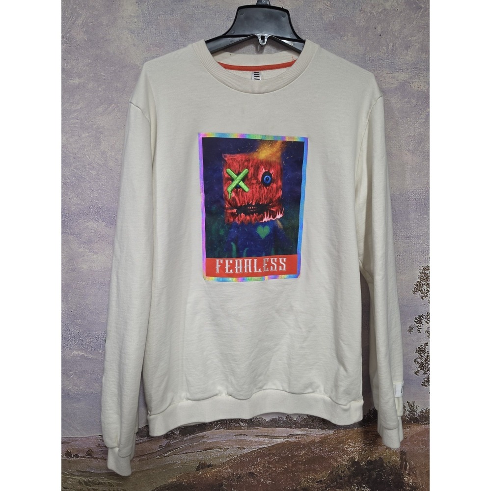 Fifth Loop Men's 'Fearless' Holographic Graphic Fleece Crewneck Sweatshirt Sz XL